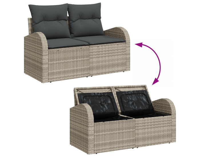 Sonata H 4-местен градински диван с възглавници, светлосив полирата