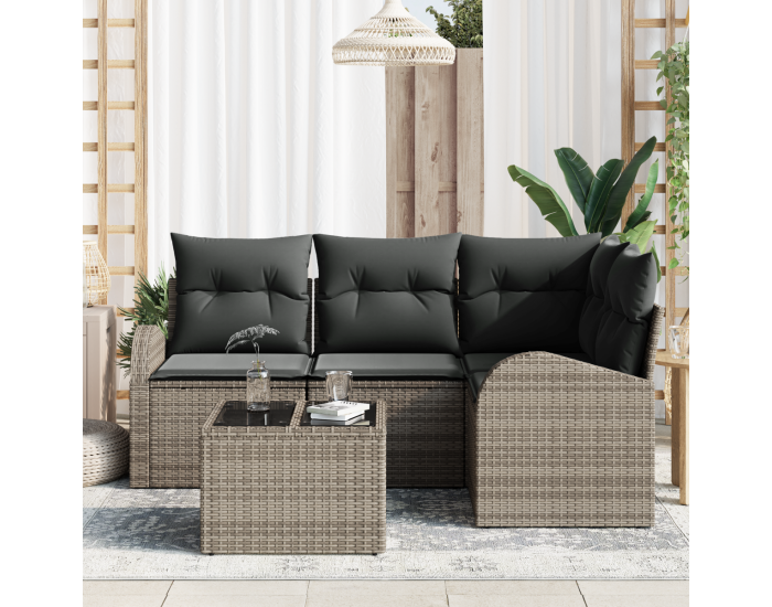 Комплект градински диван Sonata H с възглавници от черен поли ратан