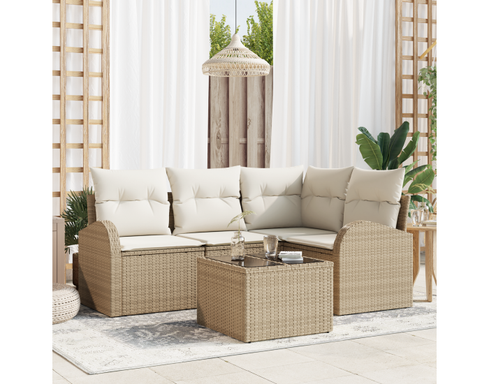 Sonata H 5 части градински диван комплект с възглавници кафяв полирани