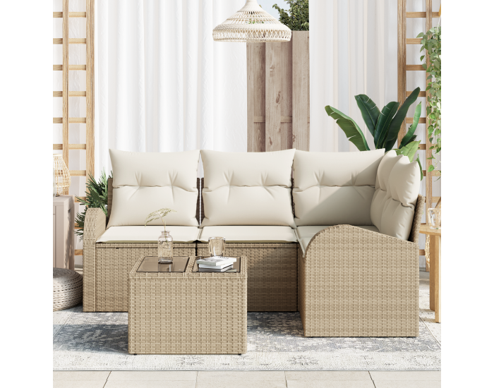 Sonata H 5 части градински диван комплект с възглавници кафяв полирани