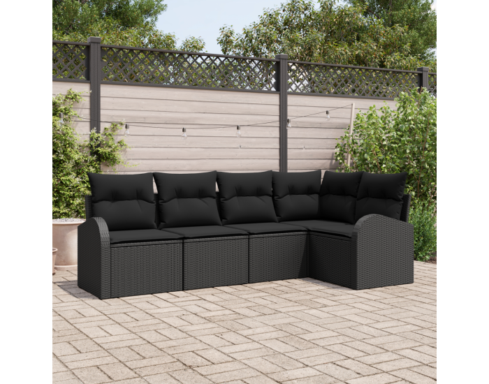 Комплект софи за градина от 5 части с възглавници черен полиратан