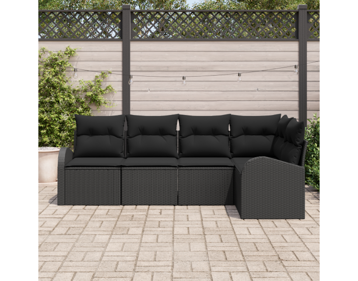 Комплект софи за градина от 5 части с възглавници черен полиратан