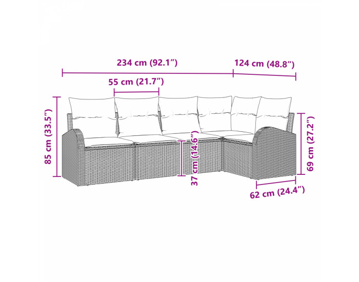 Комплект софи за градина от 5 части с възглавници черен полиратан
