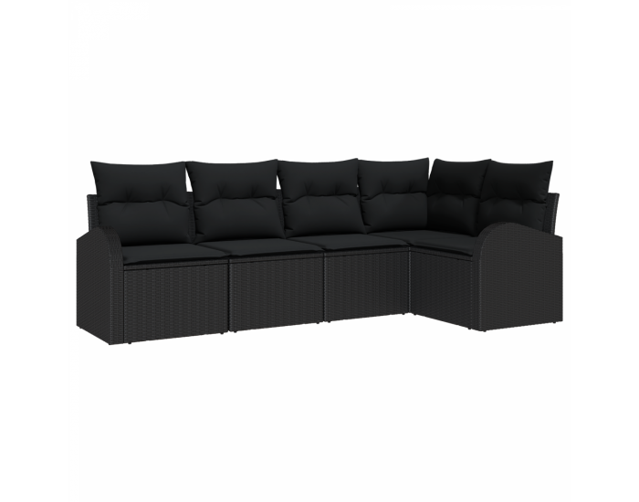 Комплект софи за градина от 5 части с възглавници черен полиратан