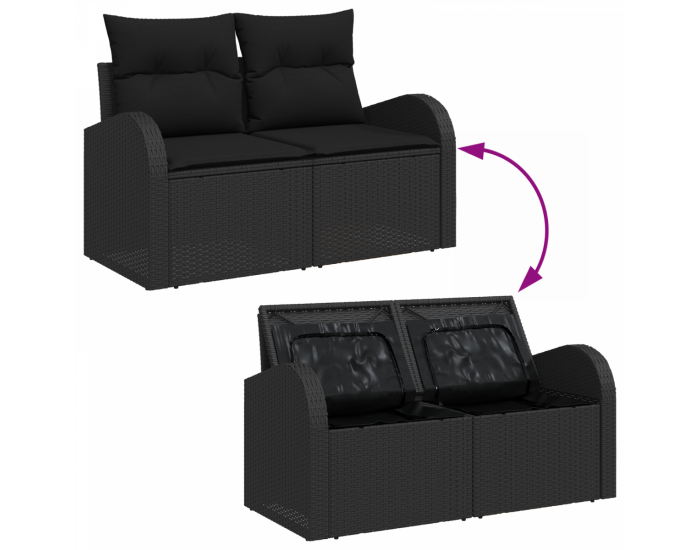 Комплект софи за градина от 5 части с възглавници черен полиратан