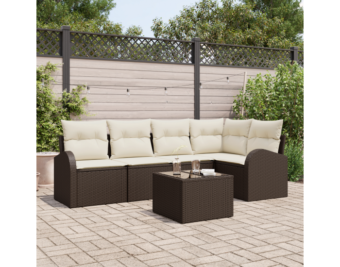 Sonata H 5 Частен Комплект Градински Диван с Възглавници Сив Полиестерен Ратан