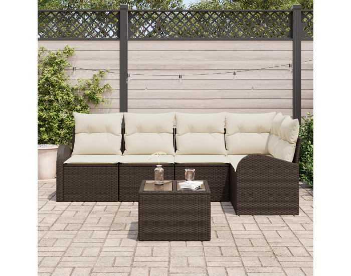 Sonata H 5 Частен Комплект Градински Диван с Възглавници Сив Полиестерен Ратан