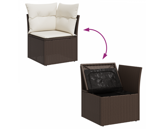 живДизайн 7 Частен комплект за градина с възглавници Кафяв Полиратан