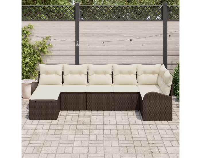 живДизайн 7 Частен комплект за градина с възглавници Кафяв Полиратан