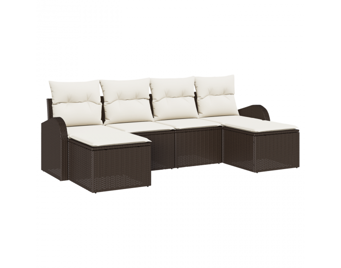 Сет от 6 части градински диван с възглавници Кафяво Полиране на ратан