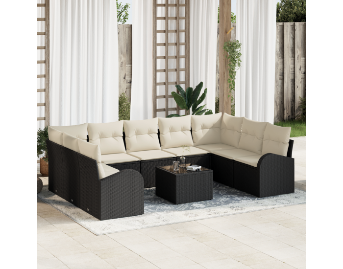 Комплект от 9 части градински дивани с възглавници кафяв полиратан