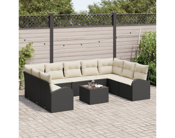 Комплект от 9 части градински дивани с възглавници кафяв полиратан