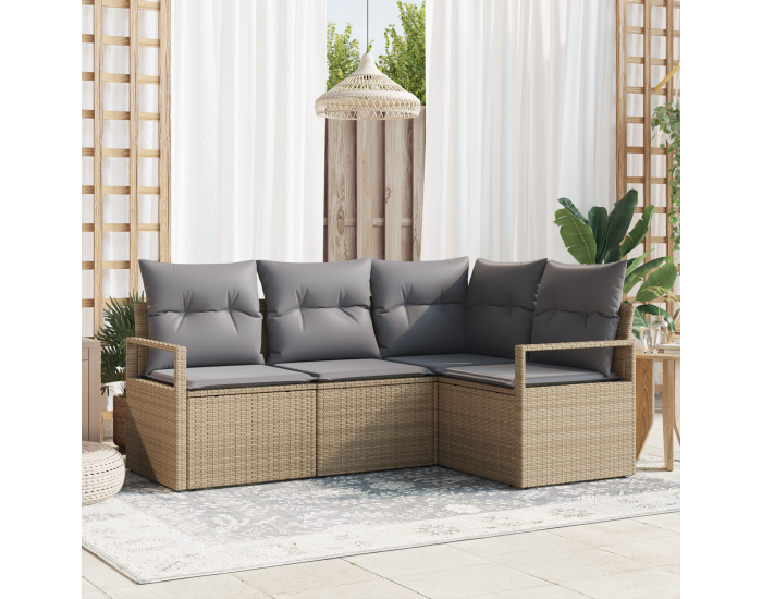 Sonata H 4 Часова Градински Диван Комплект с Възглавници Бежов Полиратан