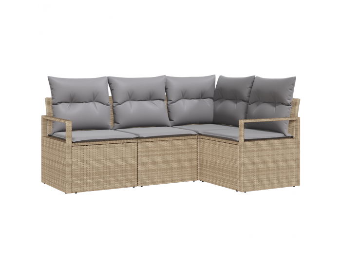 Sonata H 4 Часова Градински Диван Комплект с Възглавници Бежов Полиратан