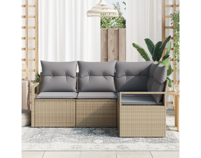 Sonata H 4 Часова Градински Диван Комплект с Възглавници Бежов Полиратан
