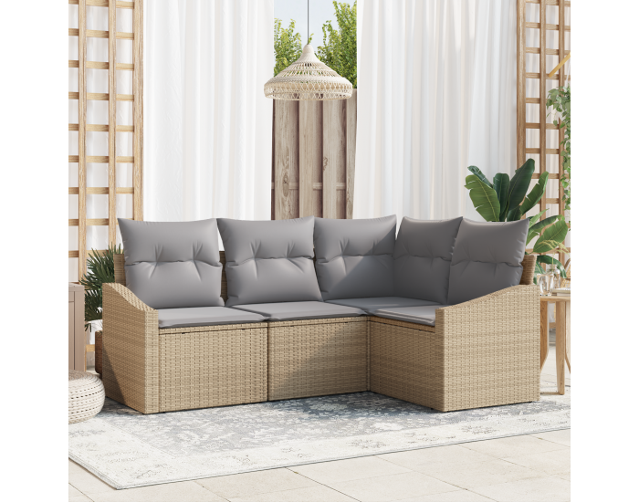 Sonata H 4 частен комплект за хранене в градината с възглавници бежов полиратан