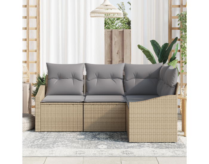 Sonata H 4 частен комплект за хранене в градината с възглавници бежов полиратан