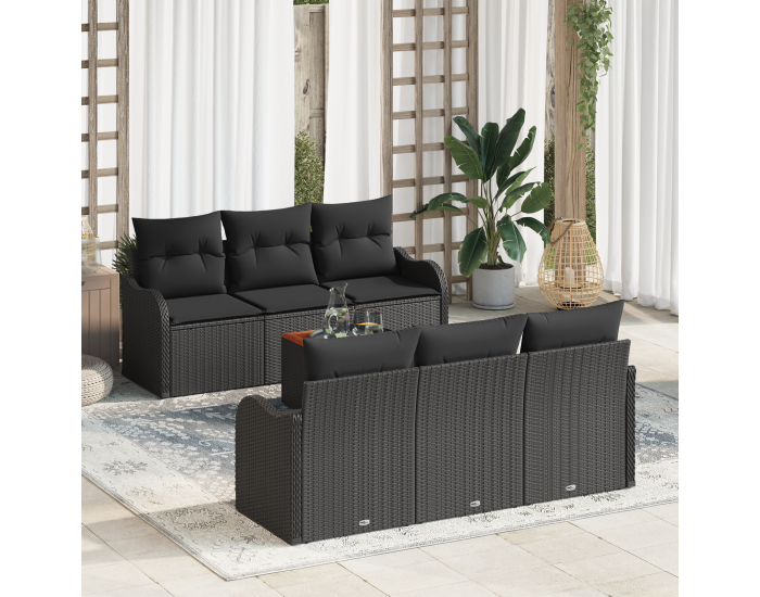 7 Часова градинска комплект с възглавници Черен Полиратан