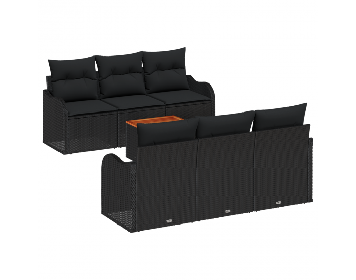 7 Часова градинска комплект с възглавници Черен Полиратан