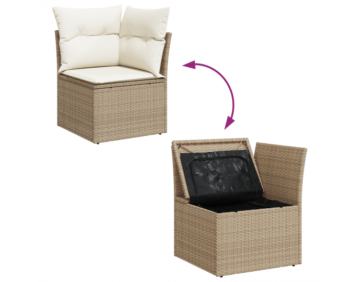 Sonata H 10 Членен комплект градински дивани с възглавници Бежово Полирана Ратан Акация