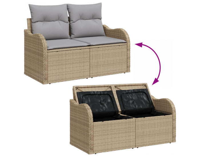 Sonata H 11-частен градински диван комплект с възглавници Бежов Полирано ратан Акация