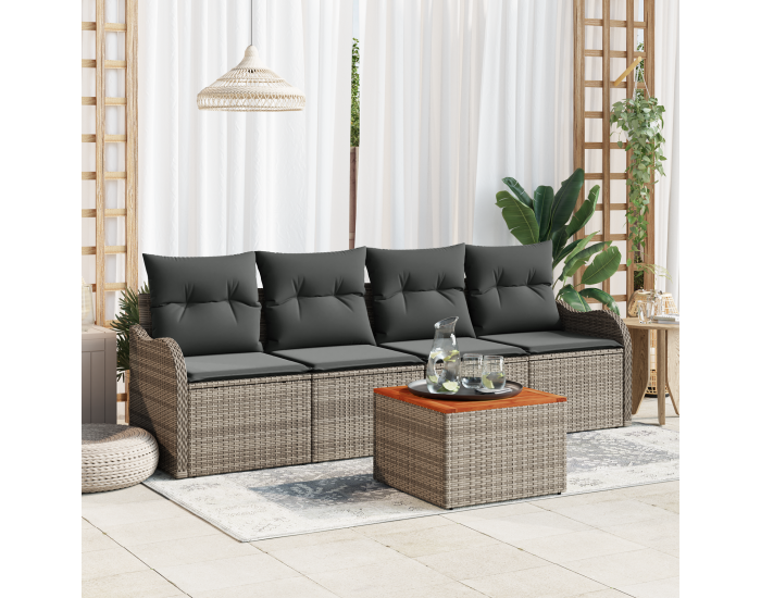 Sonata H 5 части градински диван комплект с възглавници сив полиратан акация