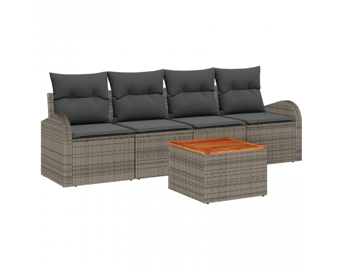 Sonata H 5 части градински диван комплект с възглавници сив полиратан акация