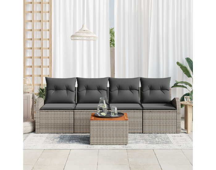 Sonata H 5 части градински диван комплект с възглавници сив полиратан акация