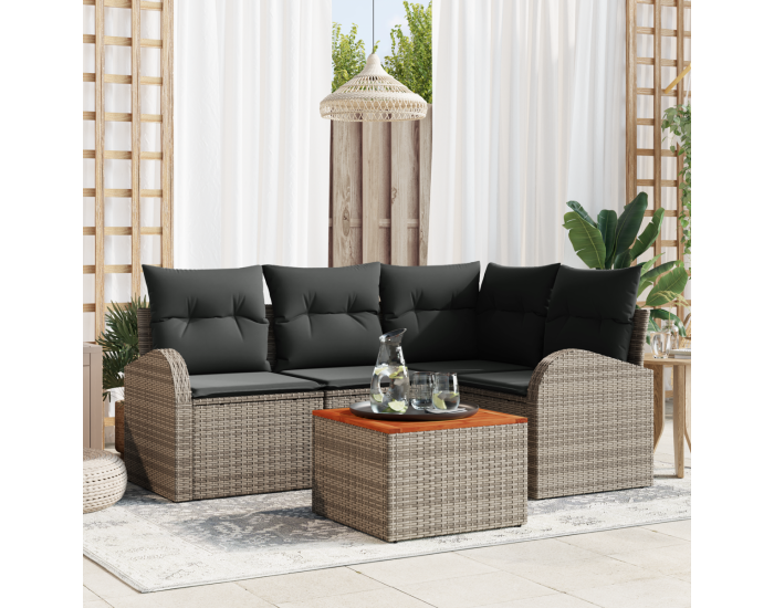 Комплект градински дивани Sonata H от 5 части с възглавници сив полирана ратан акация