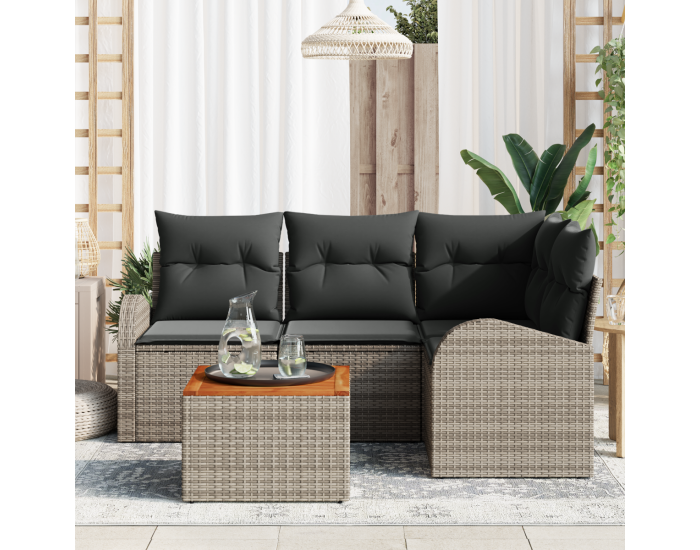 Комплект градински дивани Sonata H от 5 части с възглавници сив полирана ратан акация