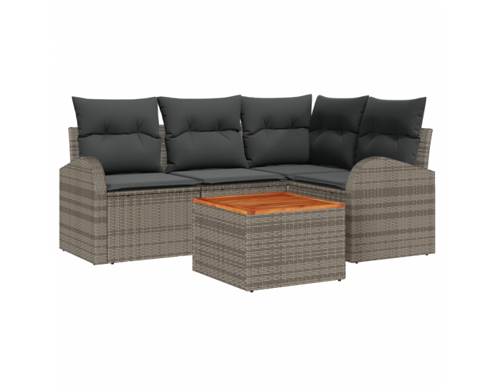 Комплект градински дивани Sonata H от 5 части с възглавници сив полирана ратан акация