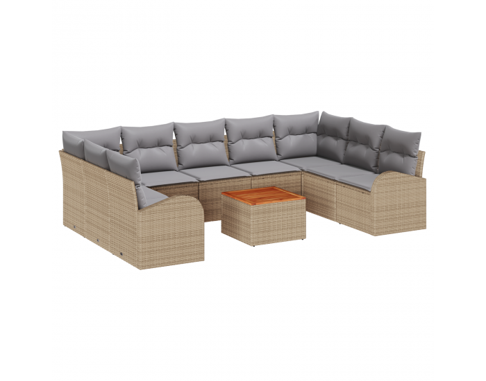 Sonata H 10 Частен Градински Диван Комплект с Възглавници Бежов Полирата Акация