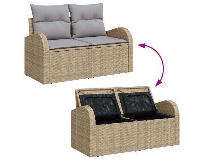 Sonata H 10 Частен Градински Диван Комплект с Възглавници Бежов Полирата Акация