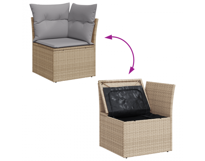 Sonata H 10 Частен Градински Диван Комплект с Възглавници Бежов Полирата Акация