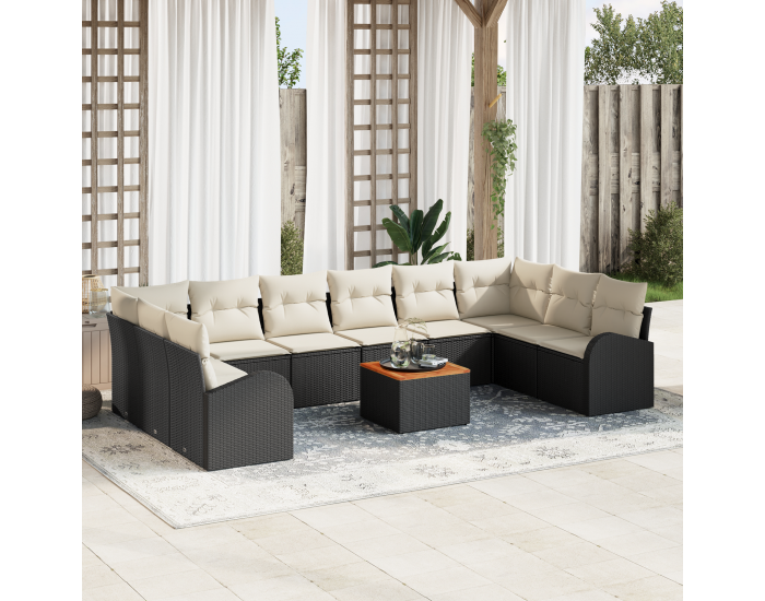 Sonata H 11 частен градински диван комплект с възглавници Черен полиращ акация