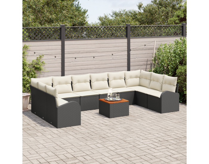 Sonata H 11 частен градински диван комплект с възглавници Черен полиращ акация