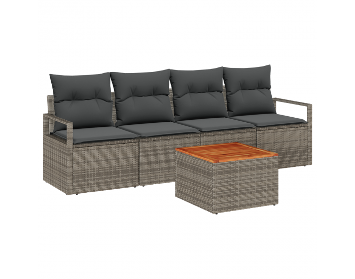 Sonata H 5 Частен Градински Диван Комплект с Възглавници Сиво Полиратан Акация