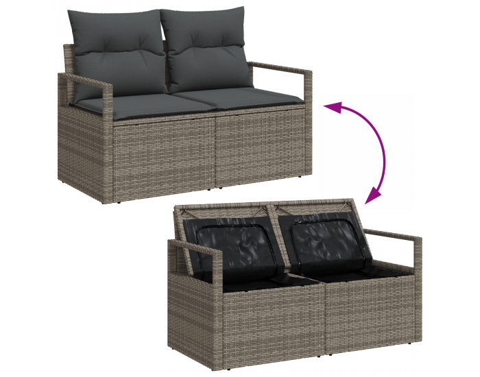 Sonata H 5 Частен Градински Диван Комплект с Възглавници Сиво Полиратан Акация