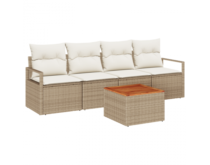 Sonata H 5 Piece Garden Sofa Set with Cushions Beige Poly Rattan Acacia