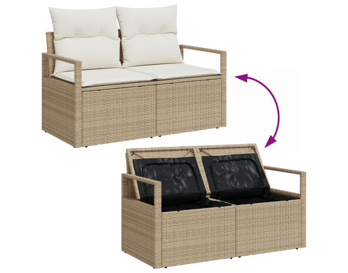 Sonata H 5 Piece Garden Sofa Set with Cushions Beige Poly Rattan Acacia