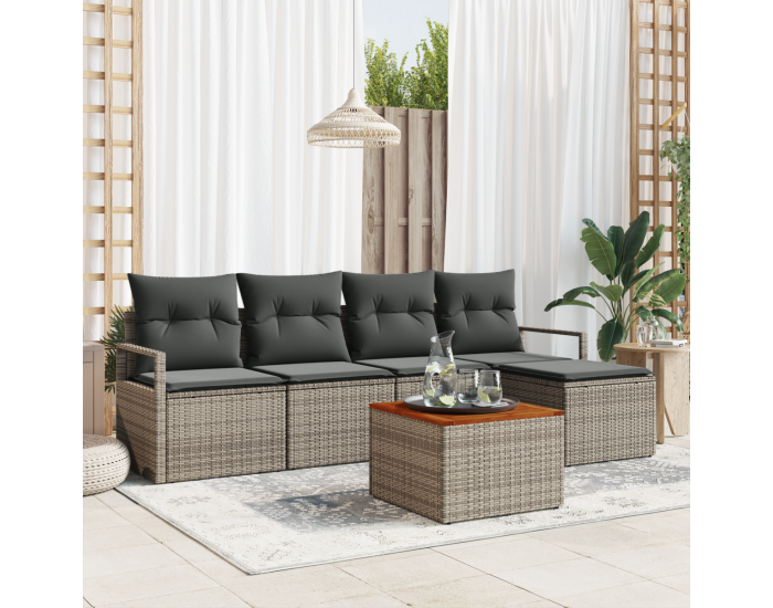 Комплект Градински Диван Sonata H с Възглавници Сив Полиратан Акация