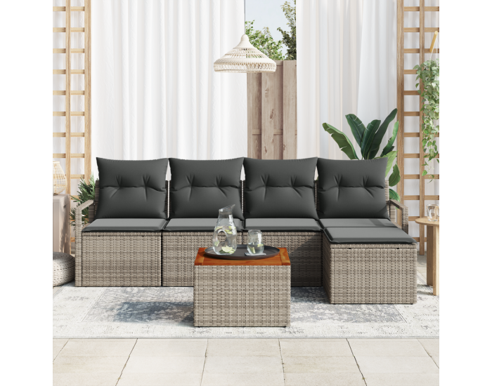 Комплект Градински Диван Sonata H с Възглавници Сив Полиратан Акация