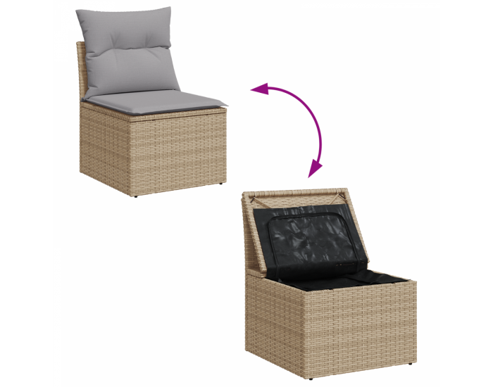 Комплект от 5 части градински диван с възглавници бежов полиестерен ратан акация