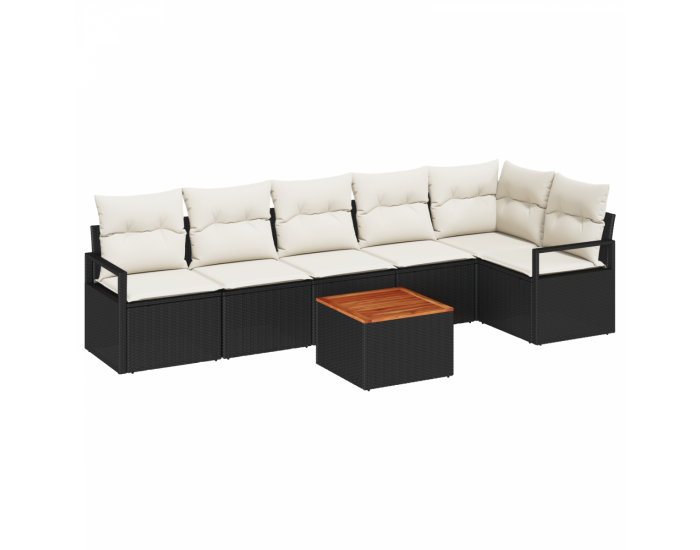 Комплект от 7 части градински дивани с възглавници черен полиратан акациева