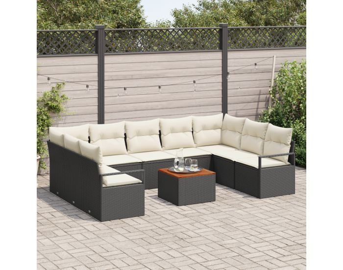 Sonata H 10-частен градински диван комплект с възглавници Черен полиратан акация