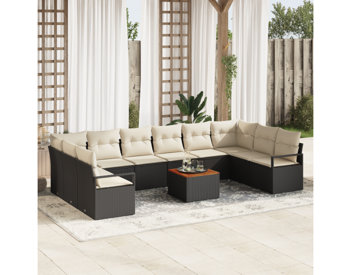 Sonata H 11 Частен Градински Диван Комплект с Калъфки Черен Полиратикан Акамия