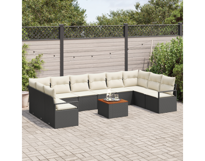 Sonata H 11 Частен Градински Диван Комплект с Калъфки Черен Полиратикан Акамия