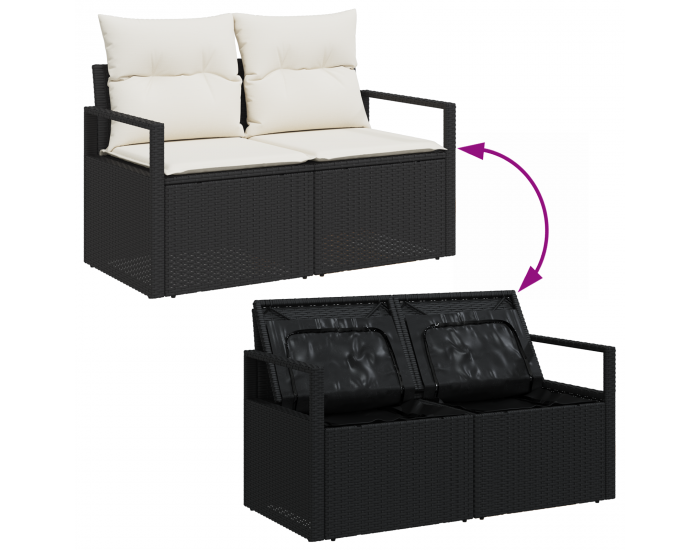 Sonata H 11 Частен Градински Диван Комплект с Калъфки Черен Полиратикан Акамия