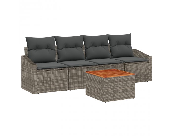 Sonata H 5 Часов Градински Диван Комплект с Възглавници Сив Синтетичен Ратан Акация