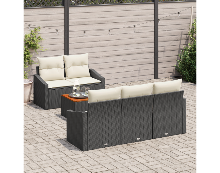 Sonata H Комплект от 6 части градински диван с възглавници черен поли ратан акация